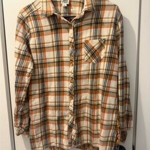 Ivy Jane Cream and Orange Plaid Button Down Shirt